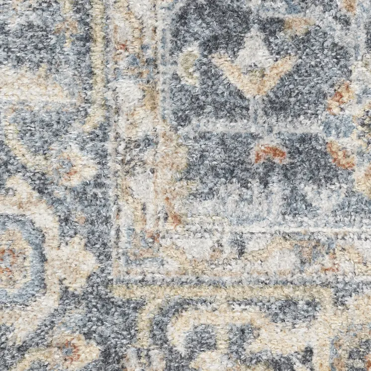 9' X 12' Gray And Gold Floral Medallion Distressed Washable Area Rug