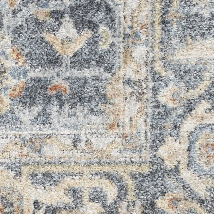 9' X 12' Gray And Gold Floral Medallion Distressed Washable Area Rug