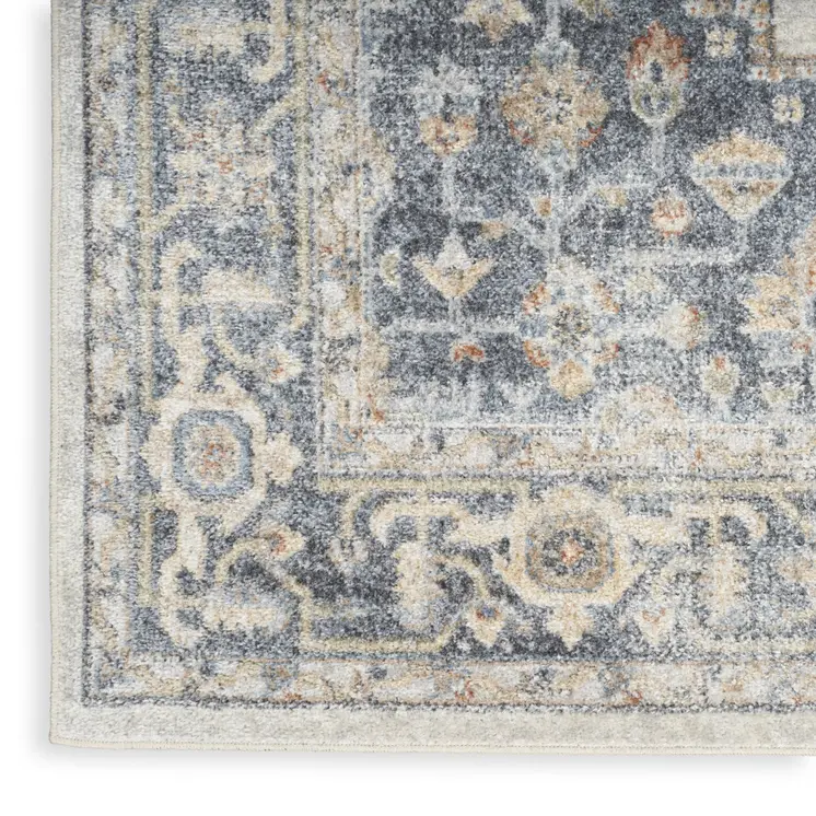 9' X 12' Gray And Gold Floral Medallion Distressed Washable Area Rug