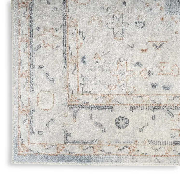 9' X 12' Light Blue Oriental Power Loom Distressed Area Rug