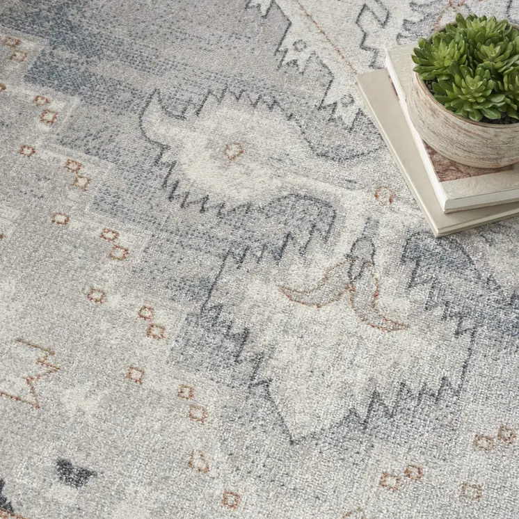 9' X 12' Light Blue Oriental Power Loom Distressed Area Rug