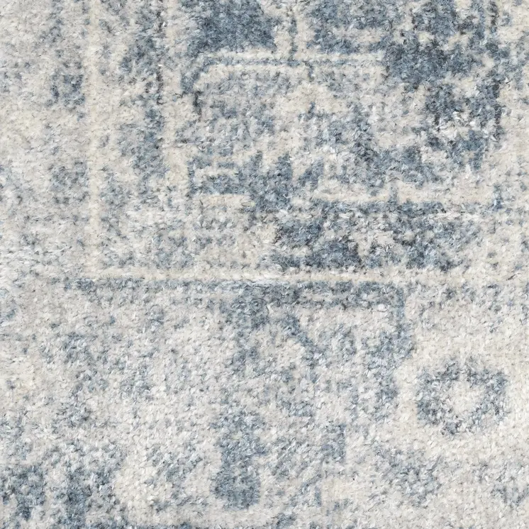 8' X 10' Blue And Ivory Floral Medallion Distressed Washable Area Rug