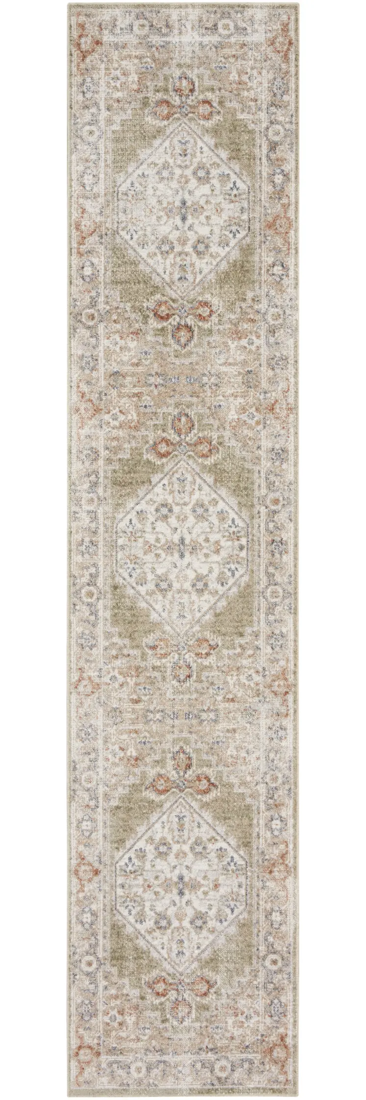 8' Sage Oriental Power Loom Distressed Washable Runner Rug