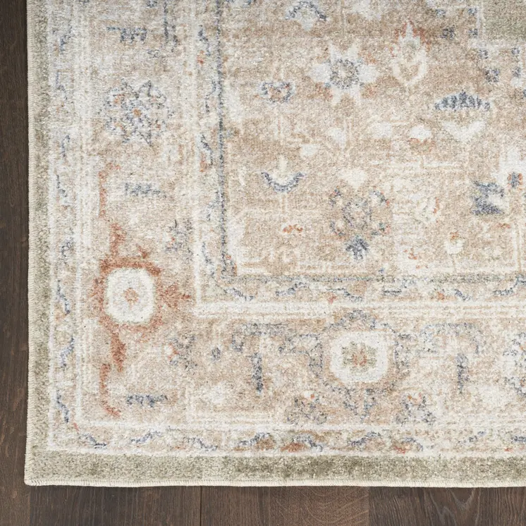 8' Sage Oriental Power Loom Distressed Washable Runner Rug