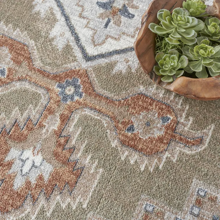 8' X 10' Sage Oriental Power Loom Distressed Washable Area Rug