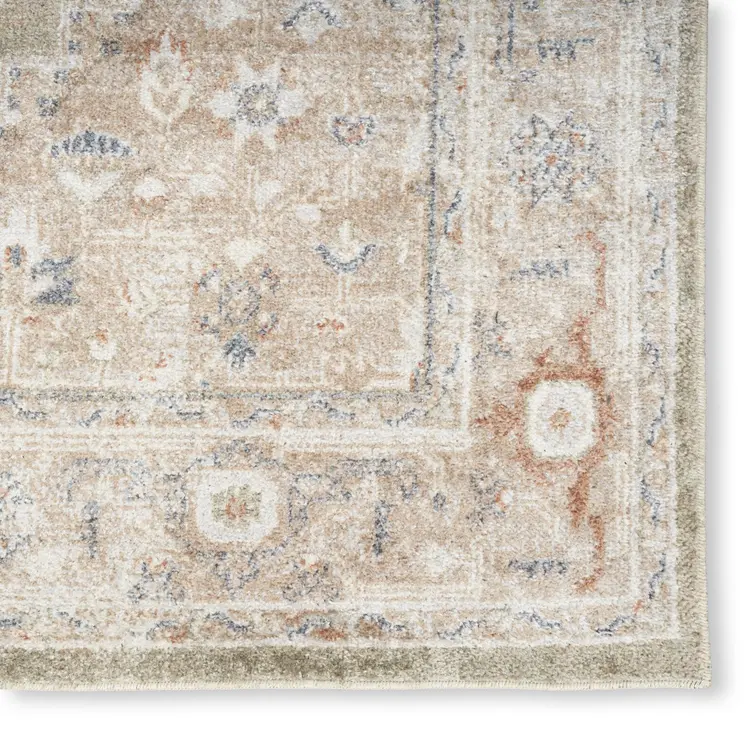 7' X 9' Sage Oriental Power Loom Distressed Washable Area Rug