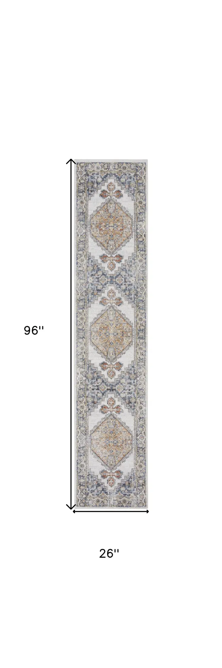 8' Gray Oriental Distressed Washable Runner Rug