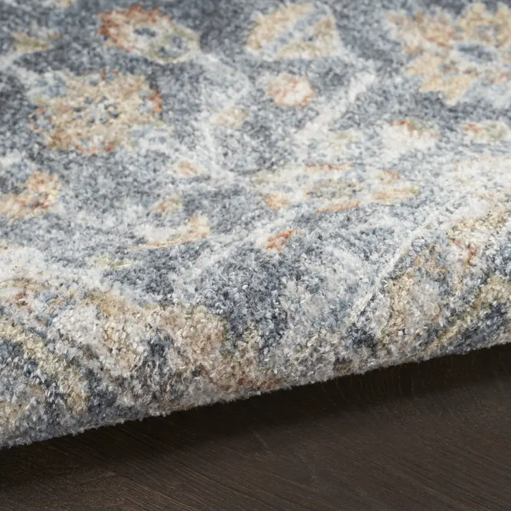 8' X 10' Gray And Gold Floral Medallion Distressed Washable Area Rug