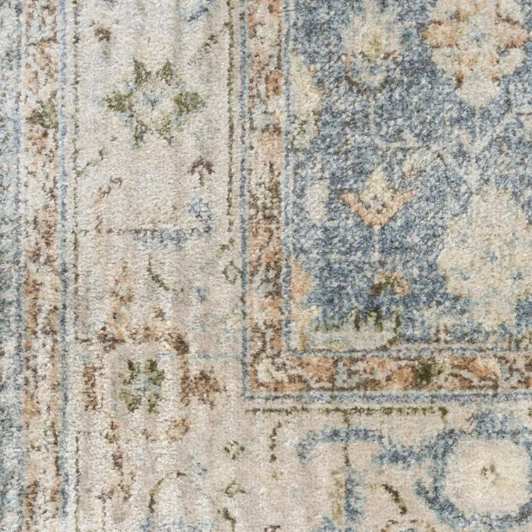 8' X 10' Gray And Gold Floral Medallion Distressed Washable Area Rug