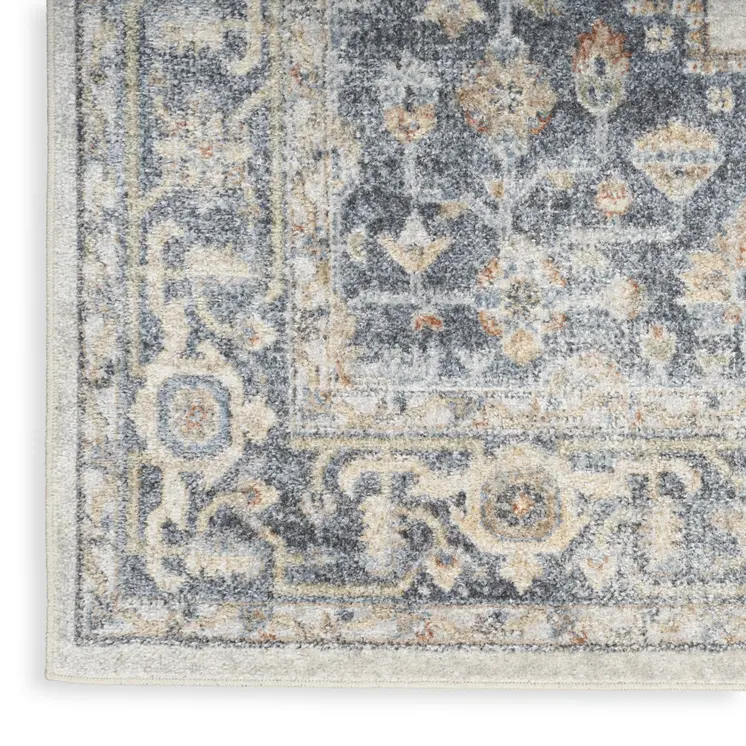 8' X 10' Gray And Gold Floral Medallion Distressed Washable Area Rug