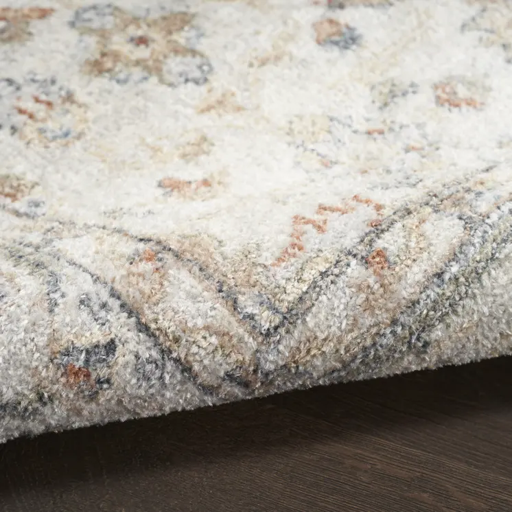 8' X 10' Gray Orange And Ivory Floral Medallion Distressed Washable Area Rug