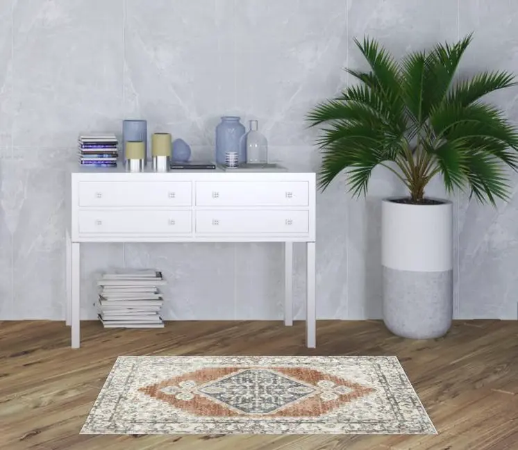 3' X 5' Gray Oriental Power Loom Distressed Washable Area Rug