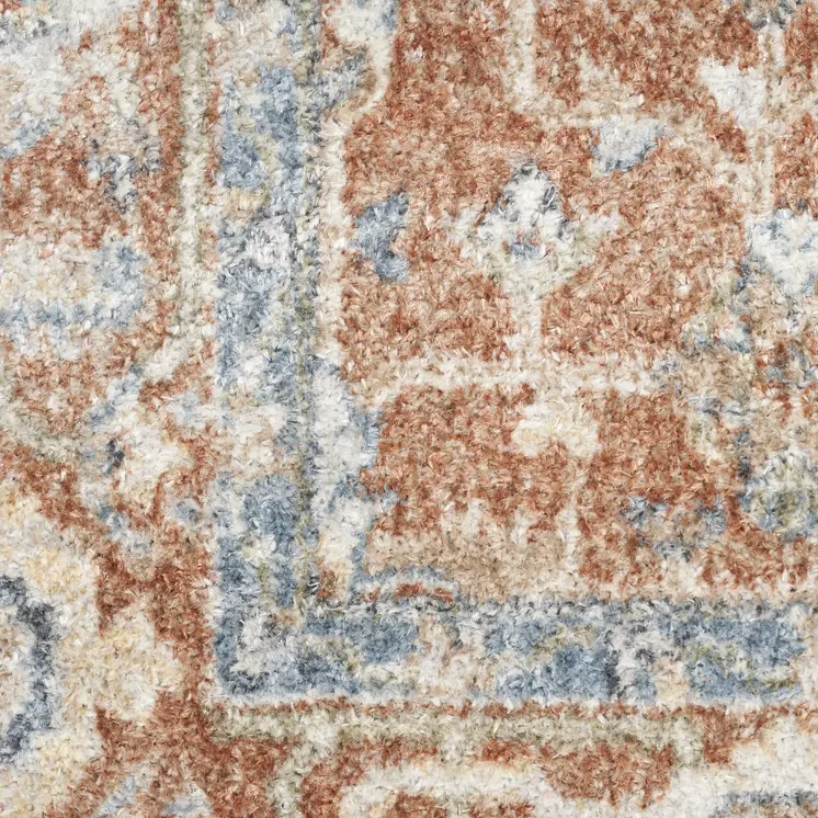 12' Denim Blue Oriental Power Loom Distressed Washable Runner Rug