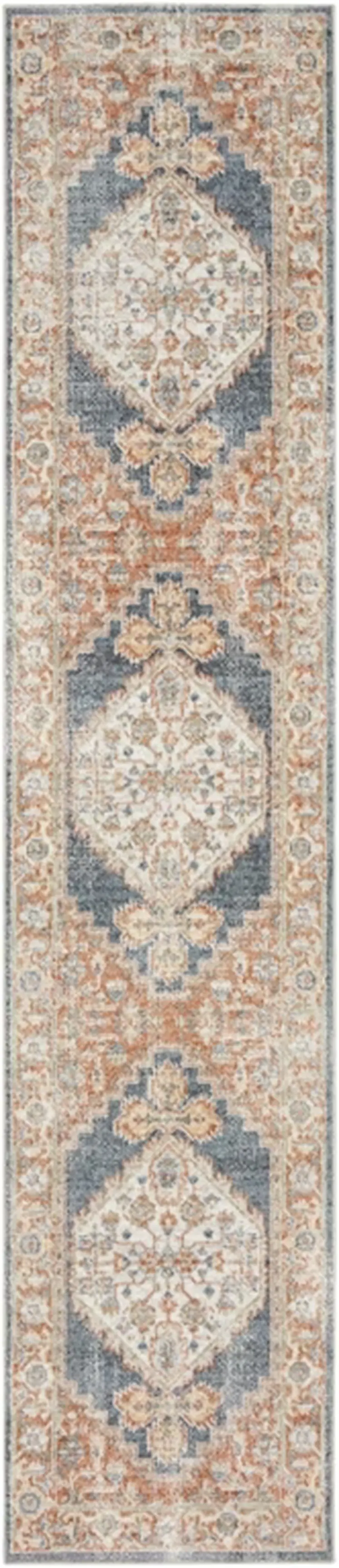 12' Denim Blue Oriental Power Loom Distressed Washable Runner Rug