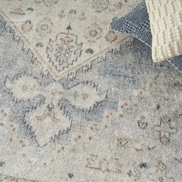 5' X 7' Light Blue Oriental Power Loom Distressed Washable Area Rug