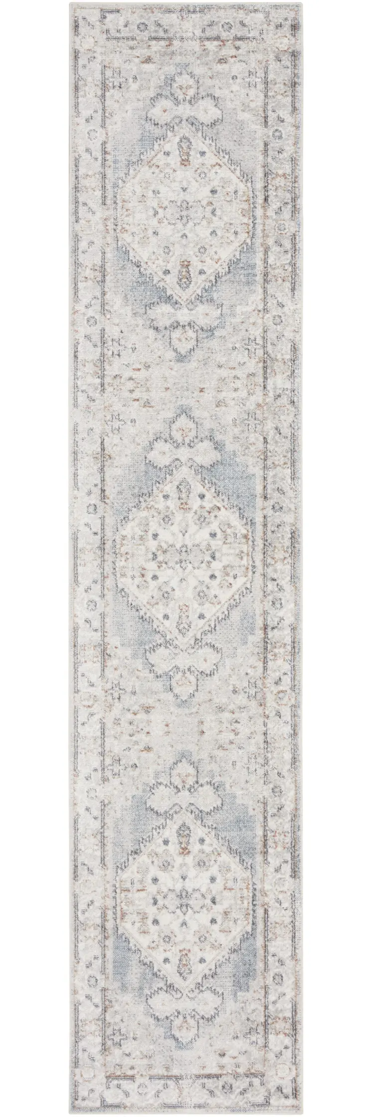 8' Light Blue Oriental Power Loom Distressed Washable Runner Rug