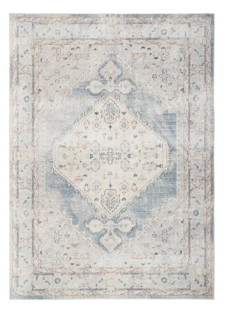 8' Light Blue Oriental Power Loom Distressed Washable Runner Rug