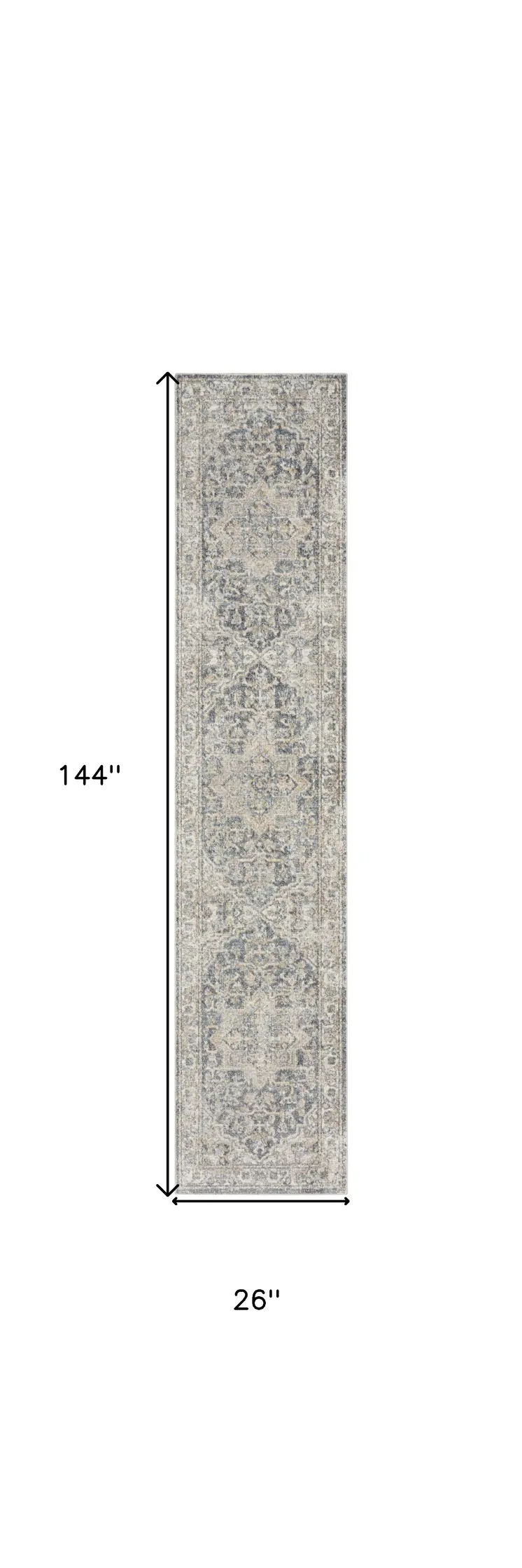 12' Gray Oriental Washable Runner Rug