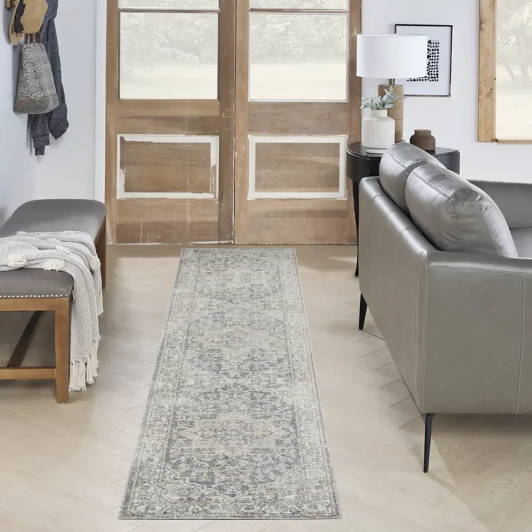 12' Gray Oriental Washable Runner Rug