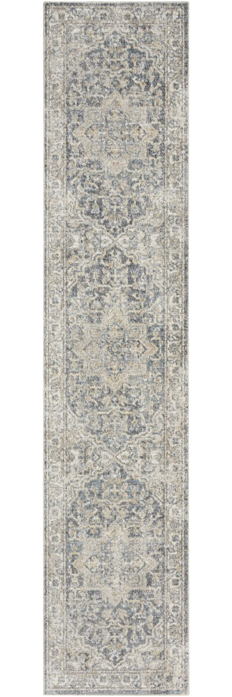 8' Gray Oriental Power Loom Washable Runner Rug