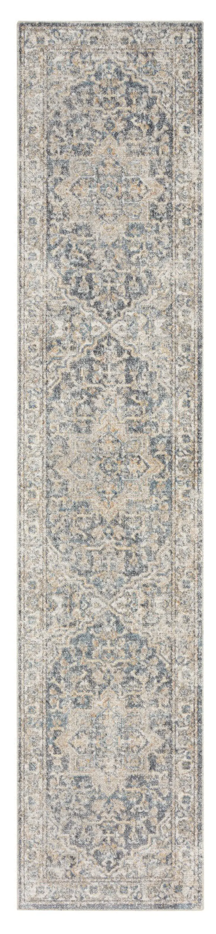 8' Gray Oriental Power Loom Washable Runner Rug