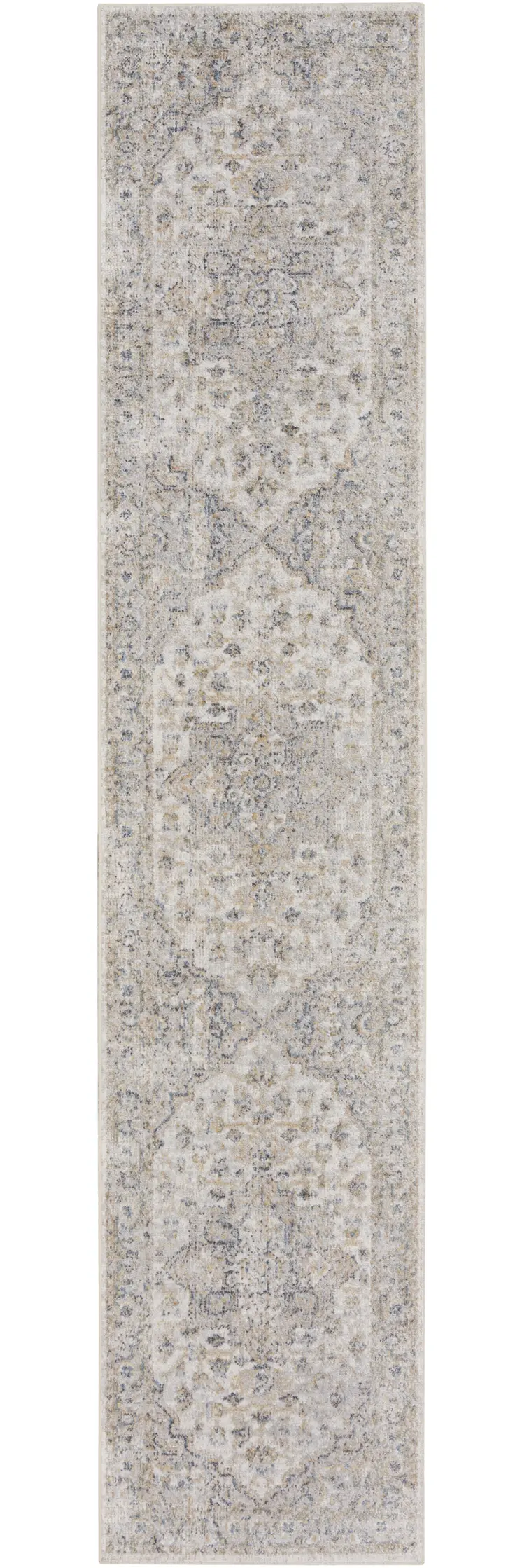 8' Gray And Ivory Oriental Washable Runner Rug