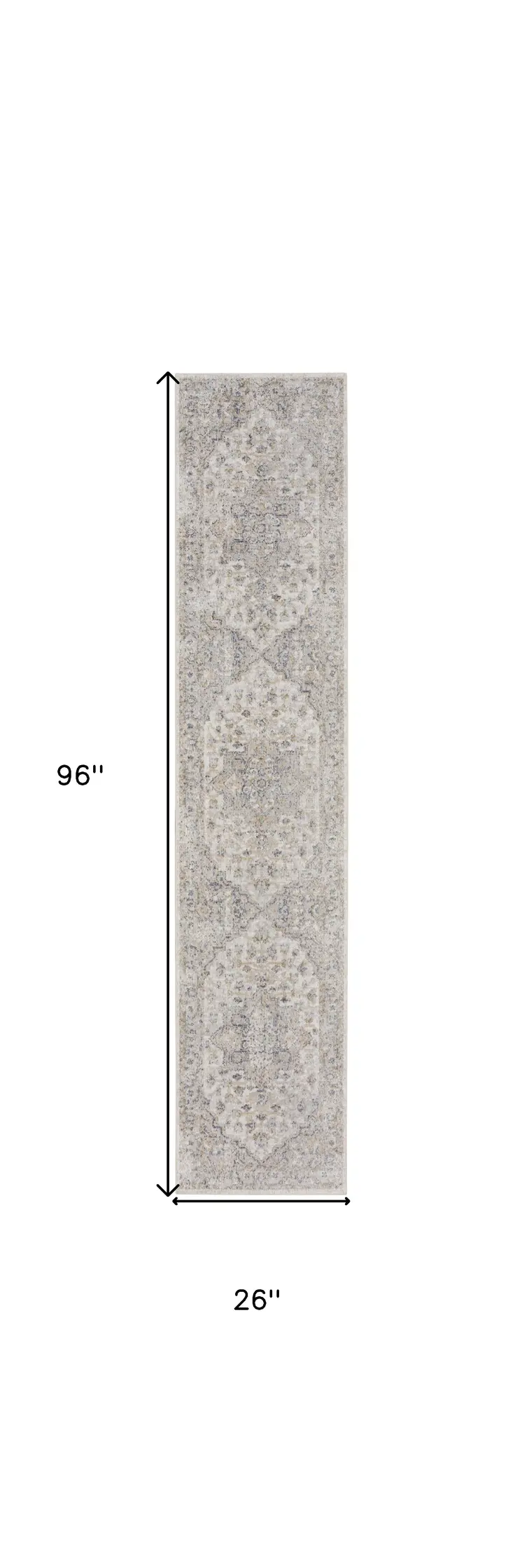 8' Gray And Ivory Oriental Washable Runner Rug