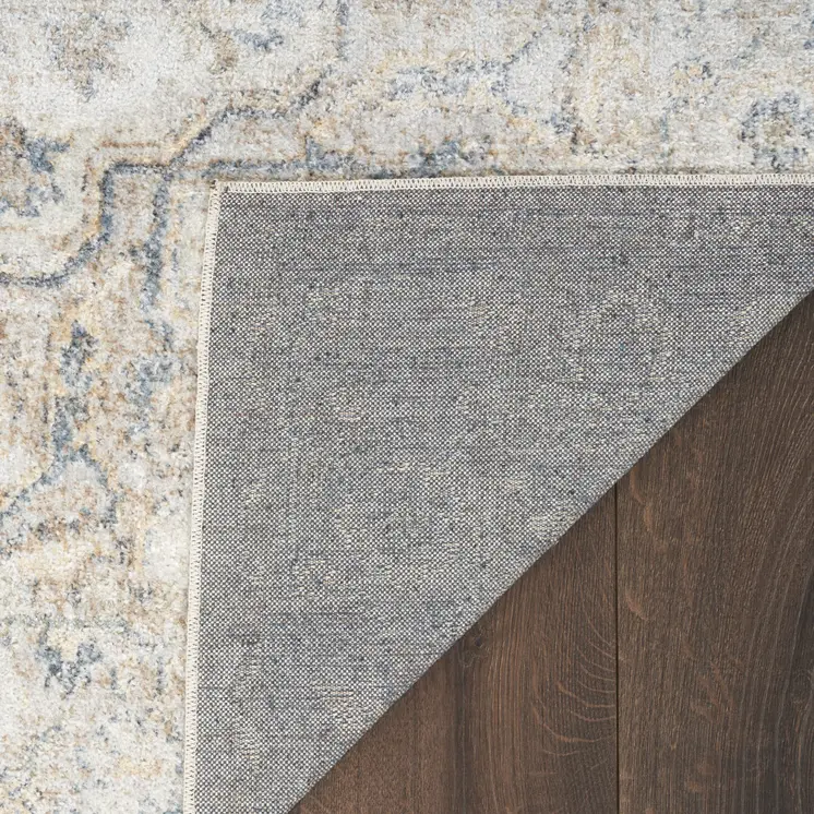 7' X 9' Silver Oriental Power Loom Washable Area Rug