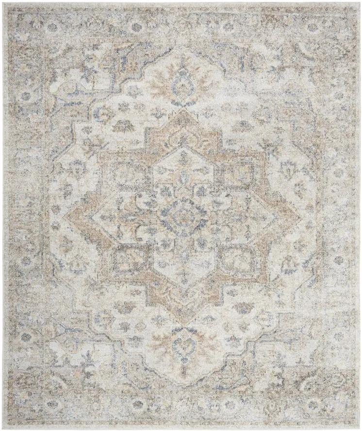 8' X 10' Silver Oriental Power Loom Washable Area Rug