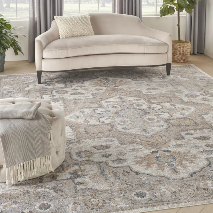 8' X 10' Silver Oriental Power Loom Washable Area Rug