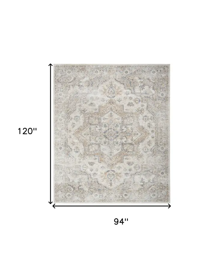 8' X 10' Silver Oriental Power Loom Washable Area Rug