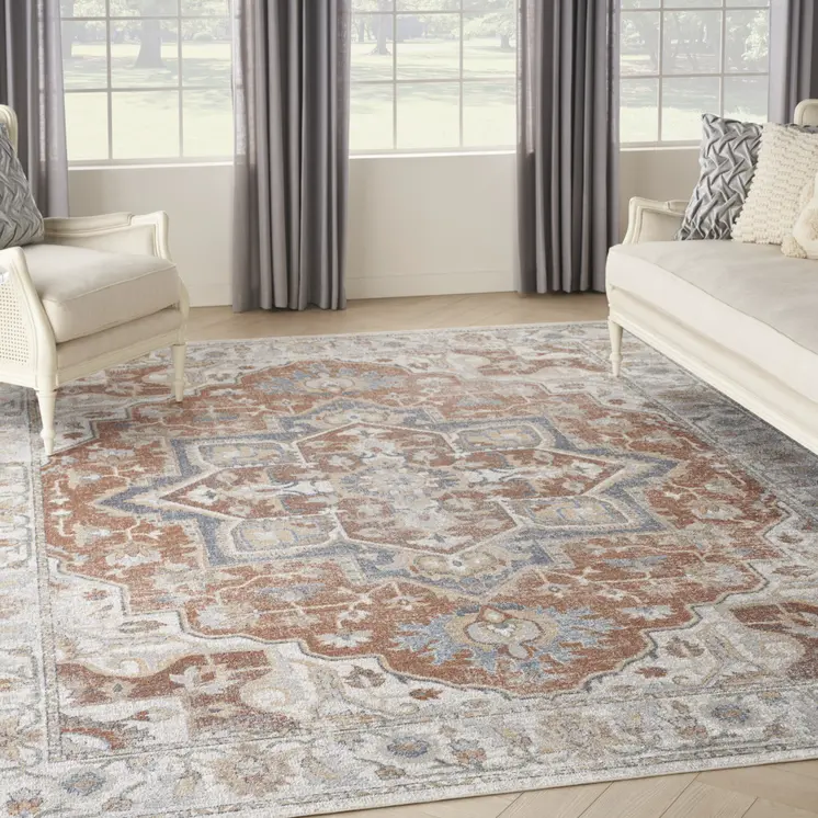 8' X 10' Gold Oriental Power Loom Washable Area Rug