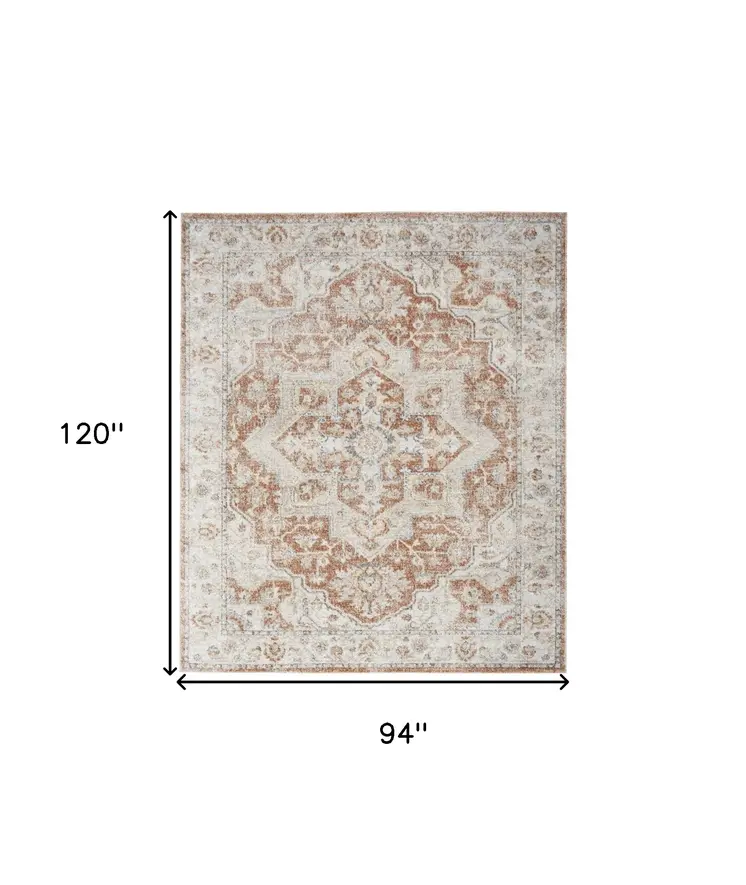 8' X 10' Gold Oriental Power Loom Washable Area Rug