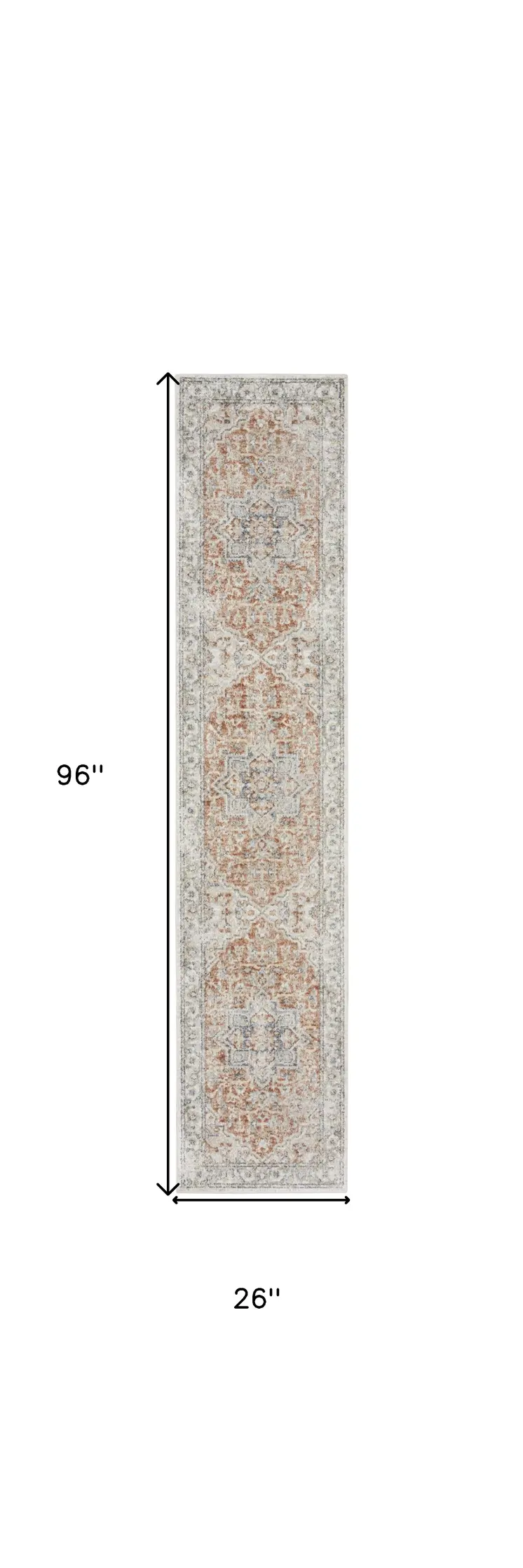 8' Rust And Off White Oriental Washable Runner Rug