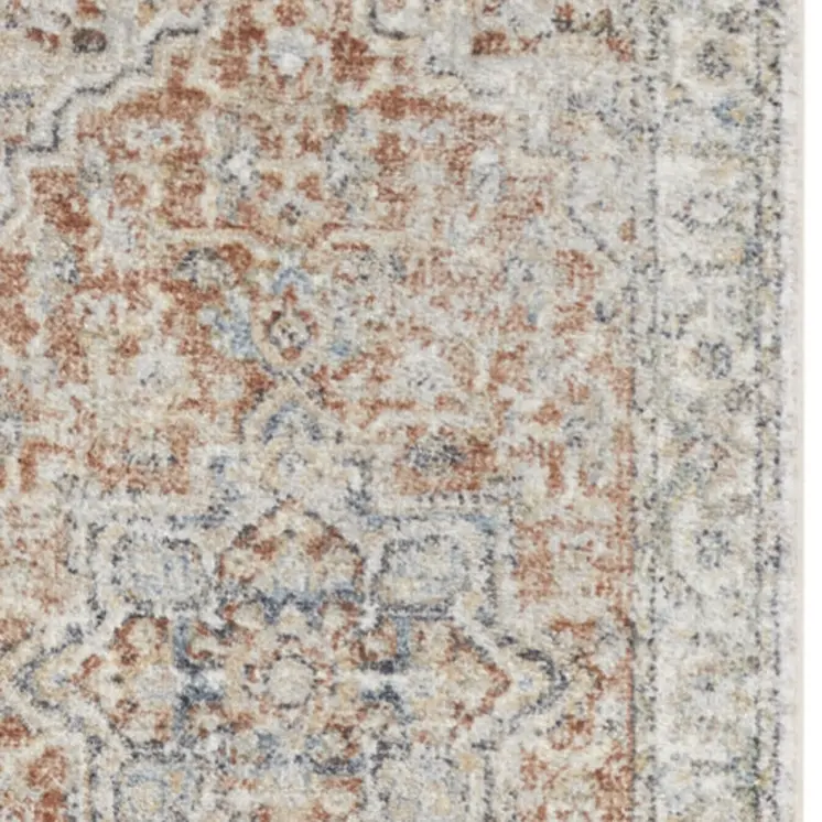 8' Rust And Off White Oriental Washable Runner Rug