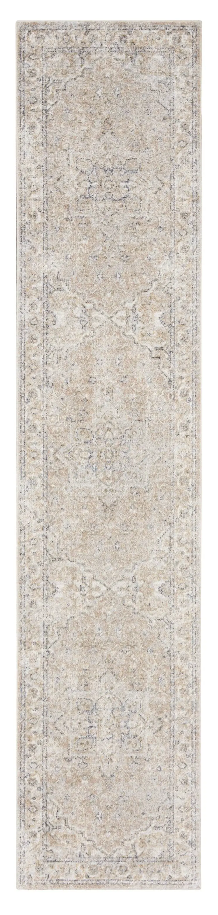 10' Beige Oriental Power Loom Washable Runner Rug