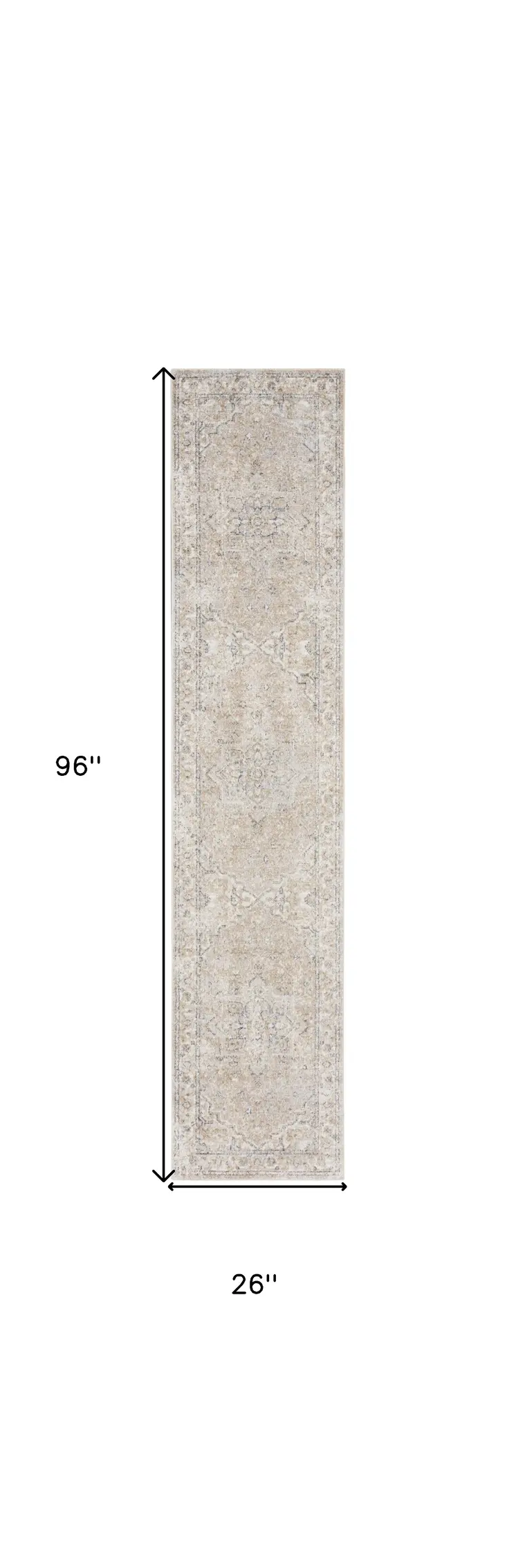 8' Beige And Ivory Oriental Washable Runner Rug