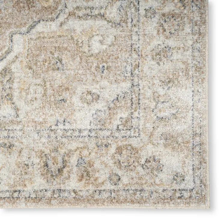 7' X 9' Beige Oriental Power Loom Washable Area Rug