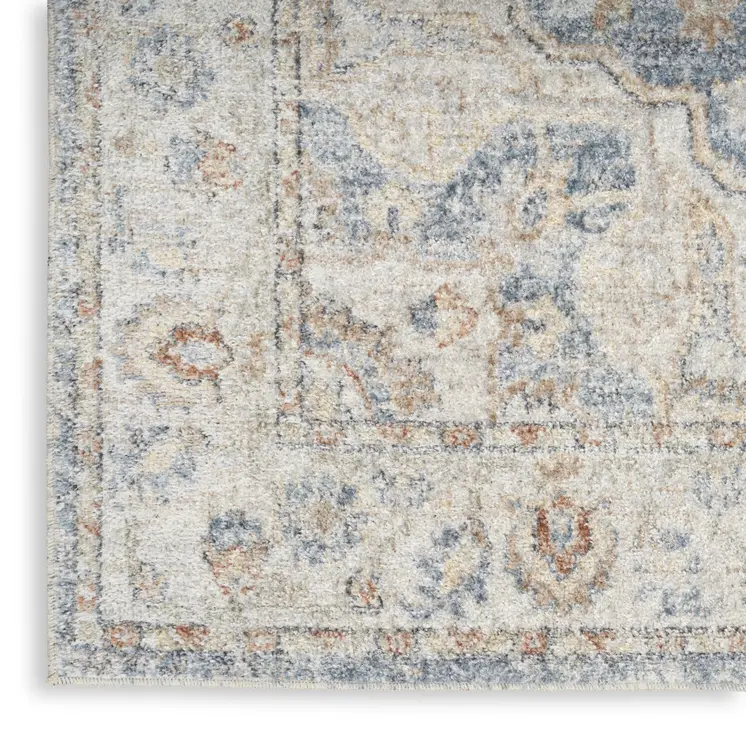 5' X 7' Denim Blue Oriental Power Loom Washable Area Rug