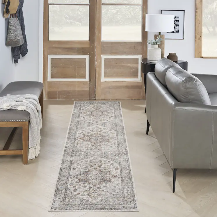 12' Gray Oriental Washable Runner Rug