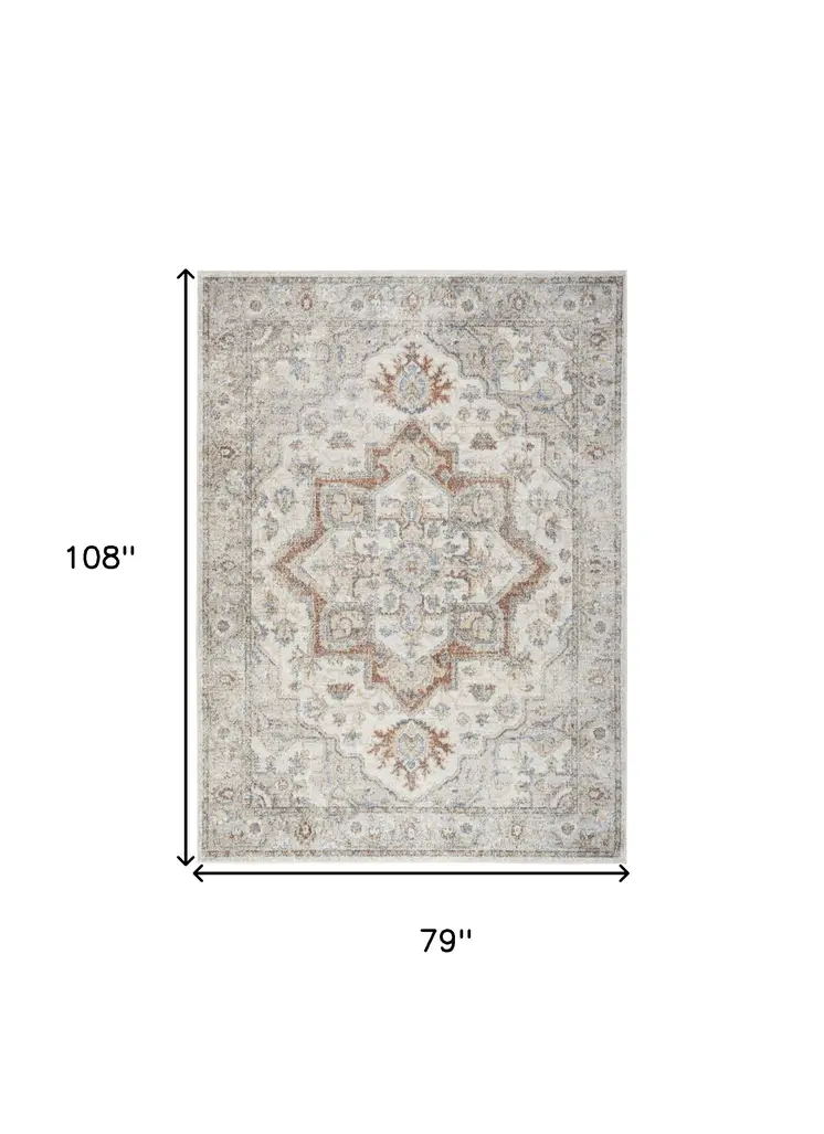 7' X 9' Gray Oriental Power Loom Washable Area Rug