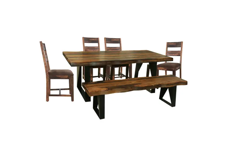 80" Dark Brown And Black Solid Wood And Metal Sled Base Dining Table