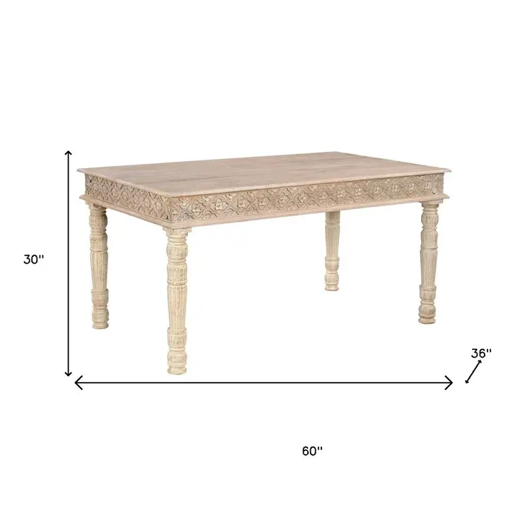 60" White Solid Wood Dining Table