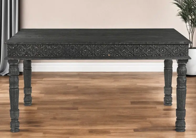 60" Black Solid Wood Dining Table