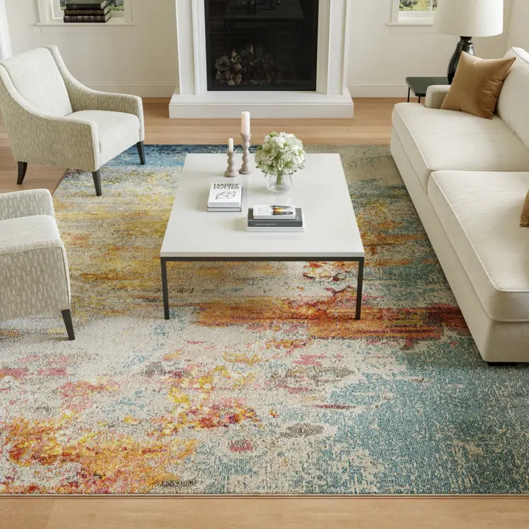 8' X 11' Blue And Gray Abstract Power Loom Area Rug