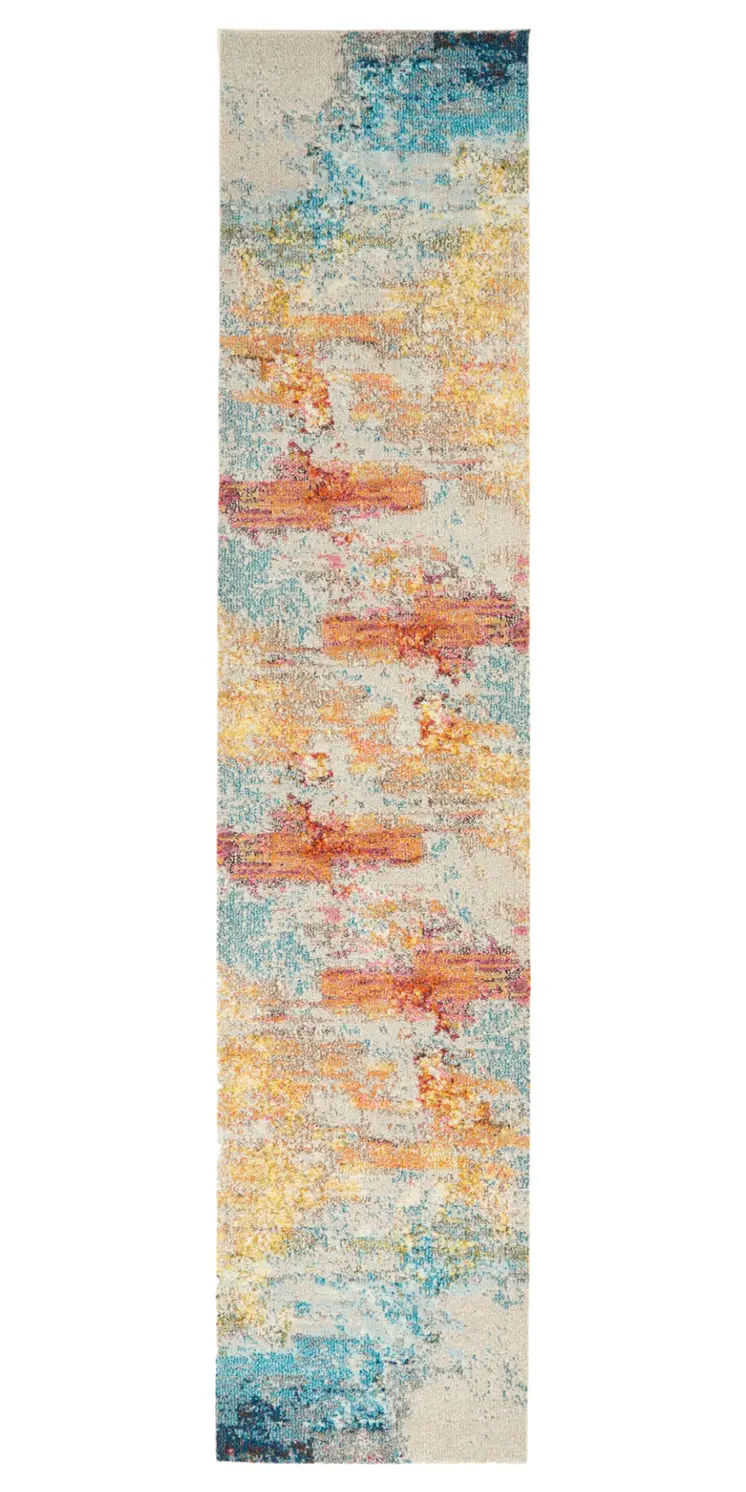 10' Blue And Gray Abstract Runner Rug