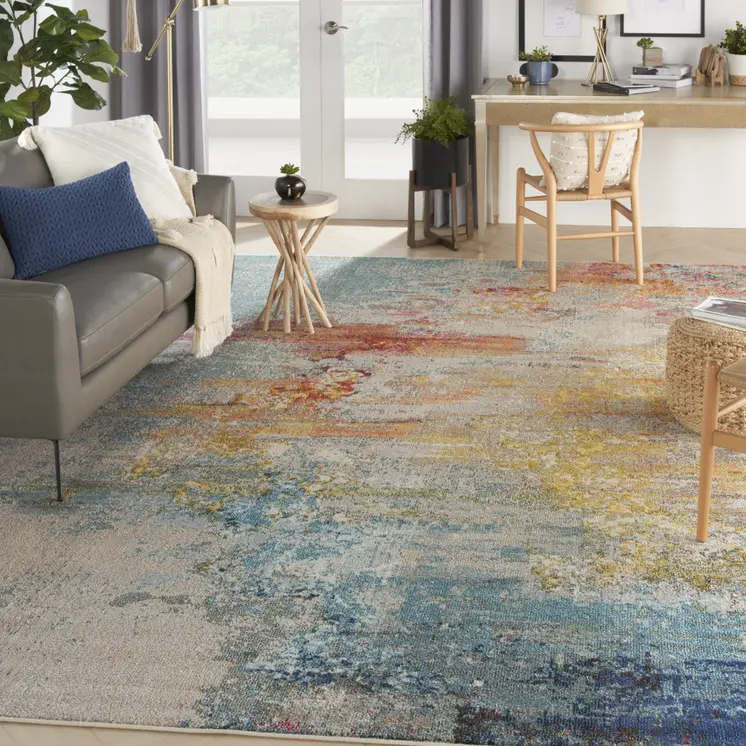 10' X 14' Blue and Gray Abstract Power Loom Area Rug
