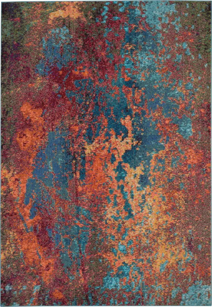 8' X 11' Blue and Orange Abstract Power Loom Area Rug