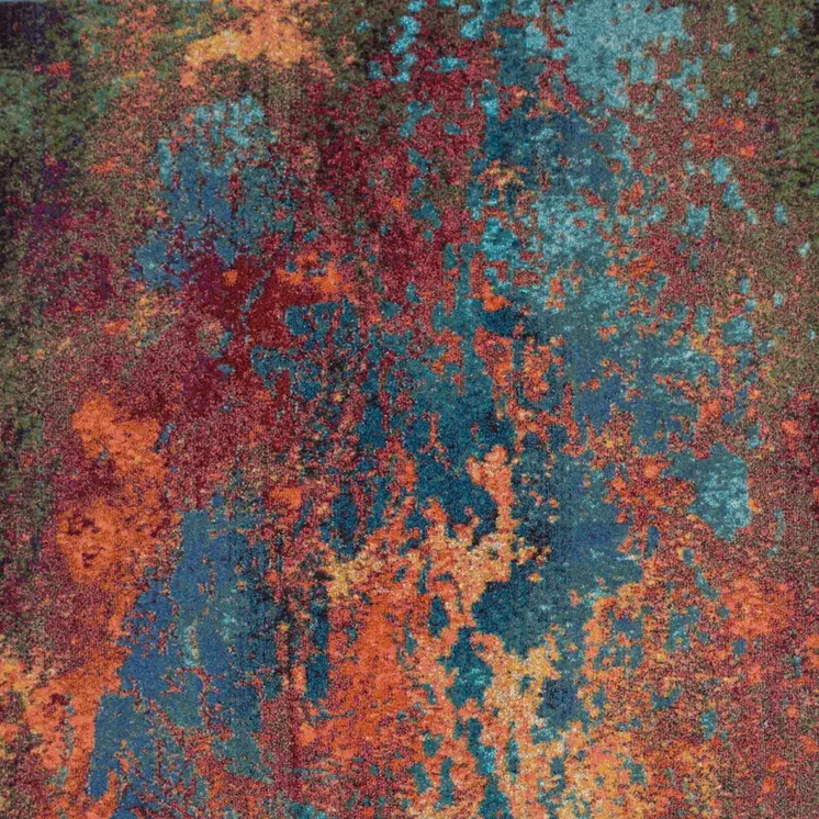 8' X 11' Blue and Orange Abstract Power Loom Area Rug