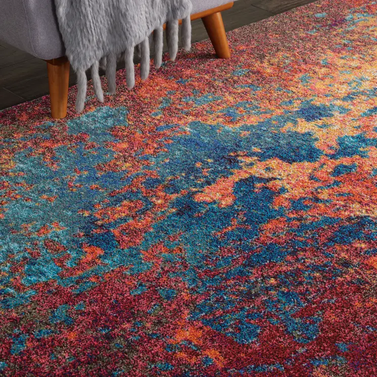 8' X 11' Blue and Orange Abstract Power Loom Area Rug